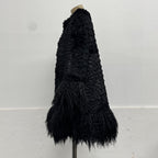Vintage Black Rabbit Fur Coat with Mongolian Lamb Trim