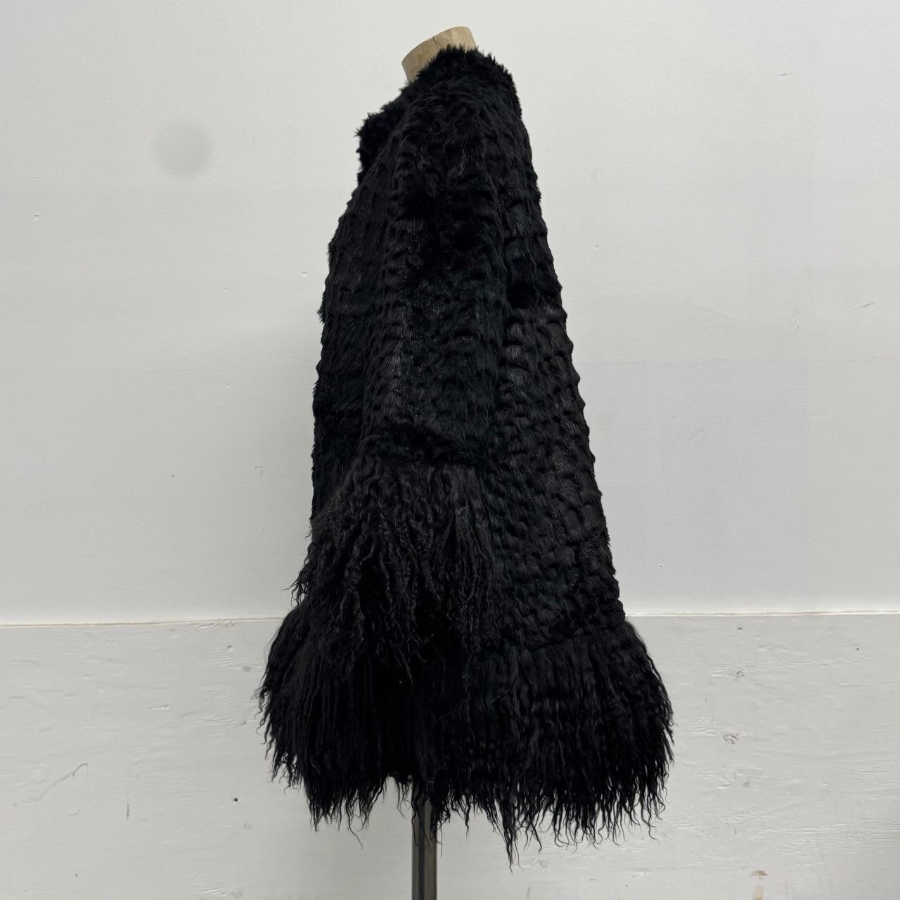 Vintage Black Rabbit Fur Coat with Mongolian Lamb Trim