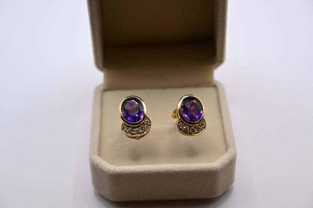 18k Gold vintage earrings Diamonds, Amethyst, Stunning, impressive, w/ appraisal