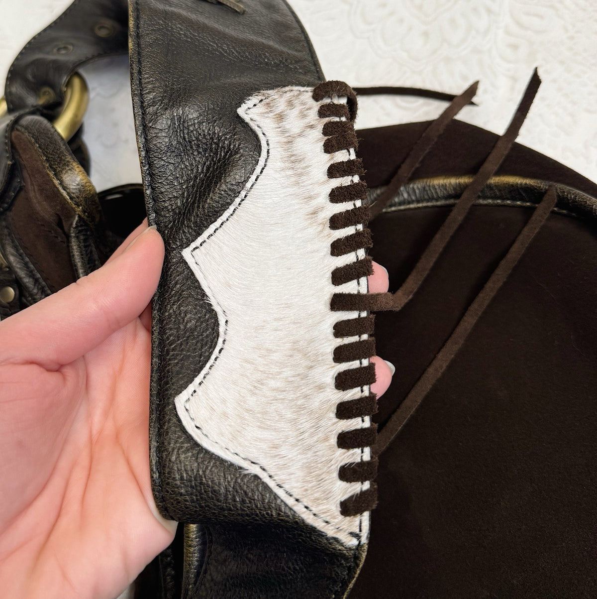 Francesco Biasia Suede Leather Patchwork Hobo Bag