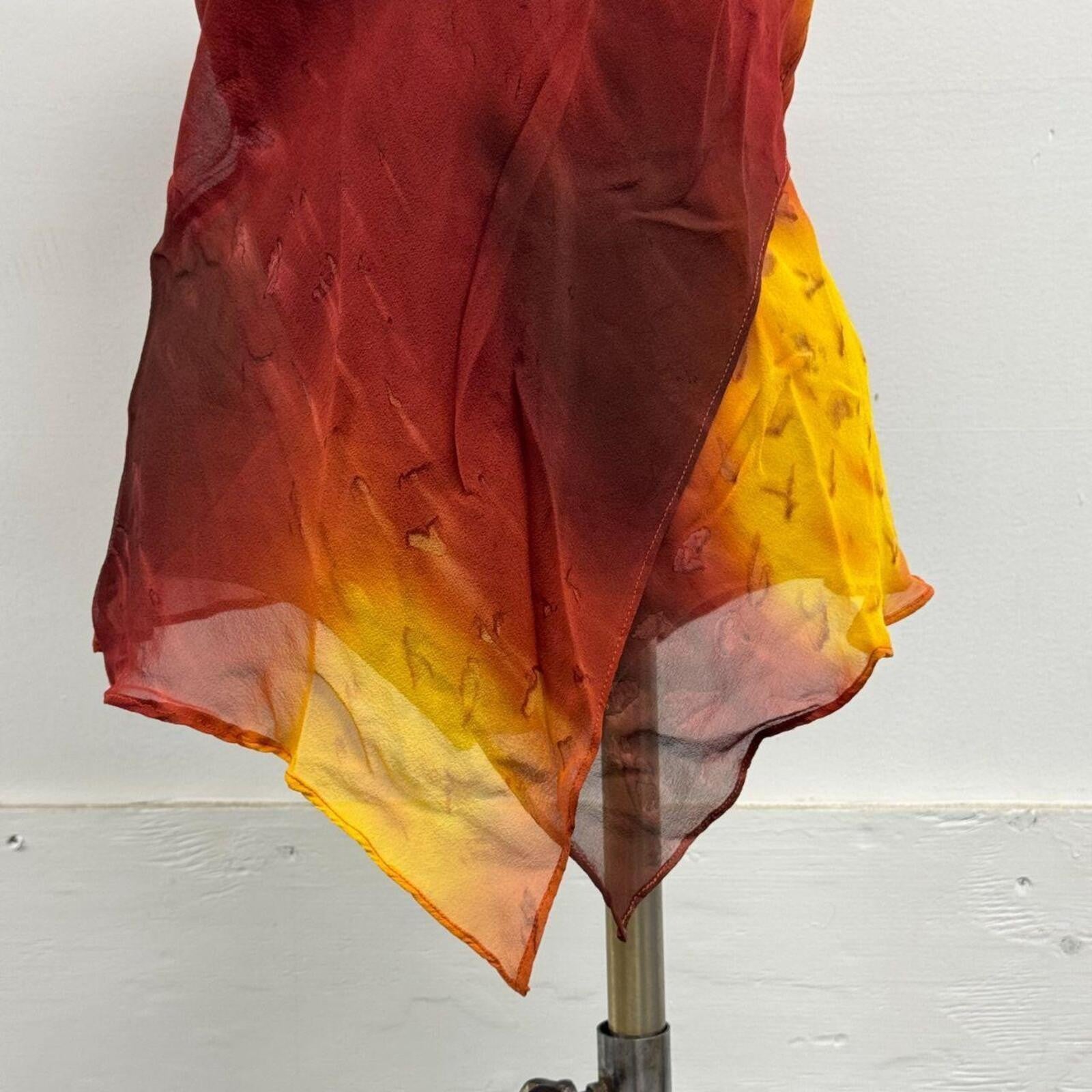 Vintage Y2K Ombré Sunset 100% Mulberry Silk Chiffon Top