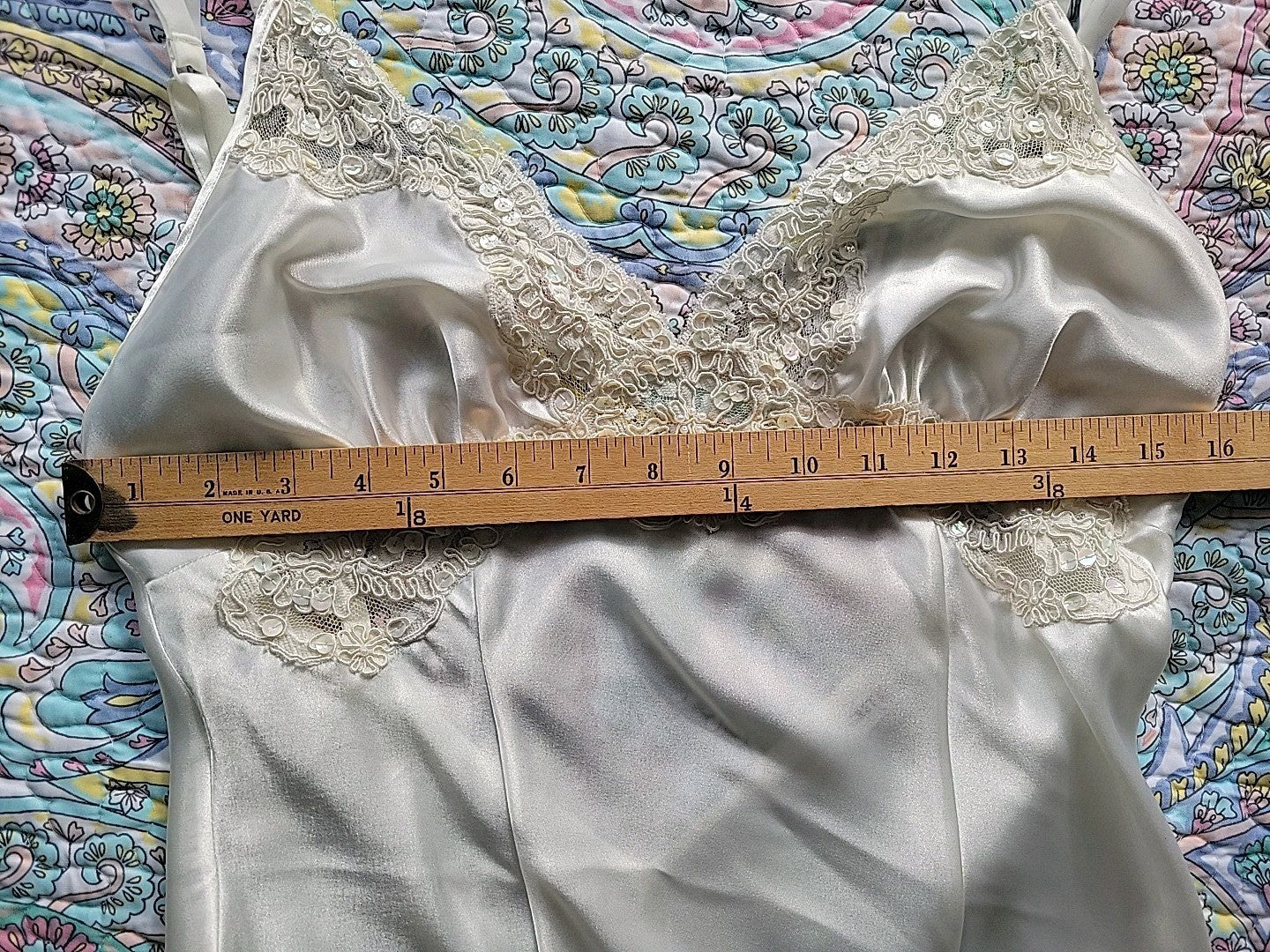 Vintage Victorias Secret Ivory Slip Dress Womens Size M Sequins Lace Bridal Y2K
