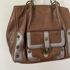 Anna Sui Brown Pewter Studded Leather Chain Tote Bag