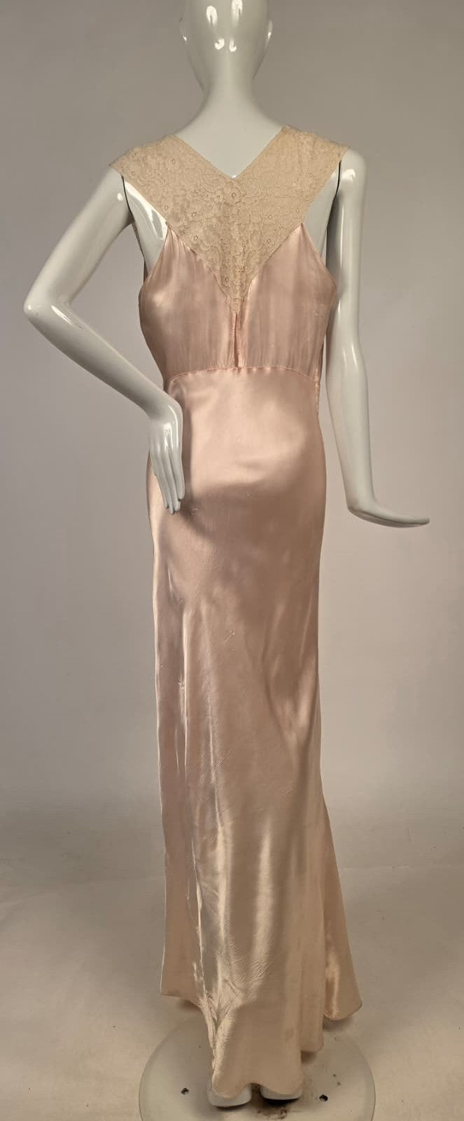 1930s Satin and Lace Long Slip Dress with Crossover Front