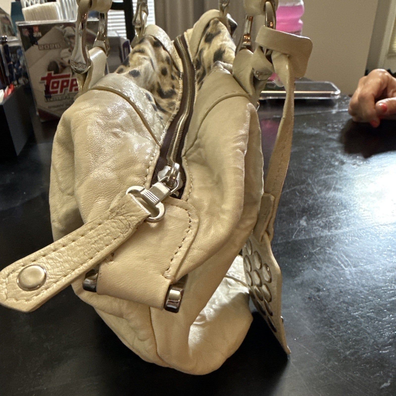 BE & D Garbo Natural Beige Leather Large Studded Tote