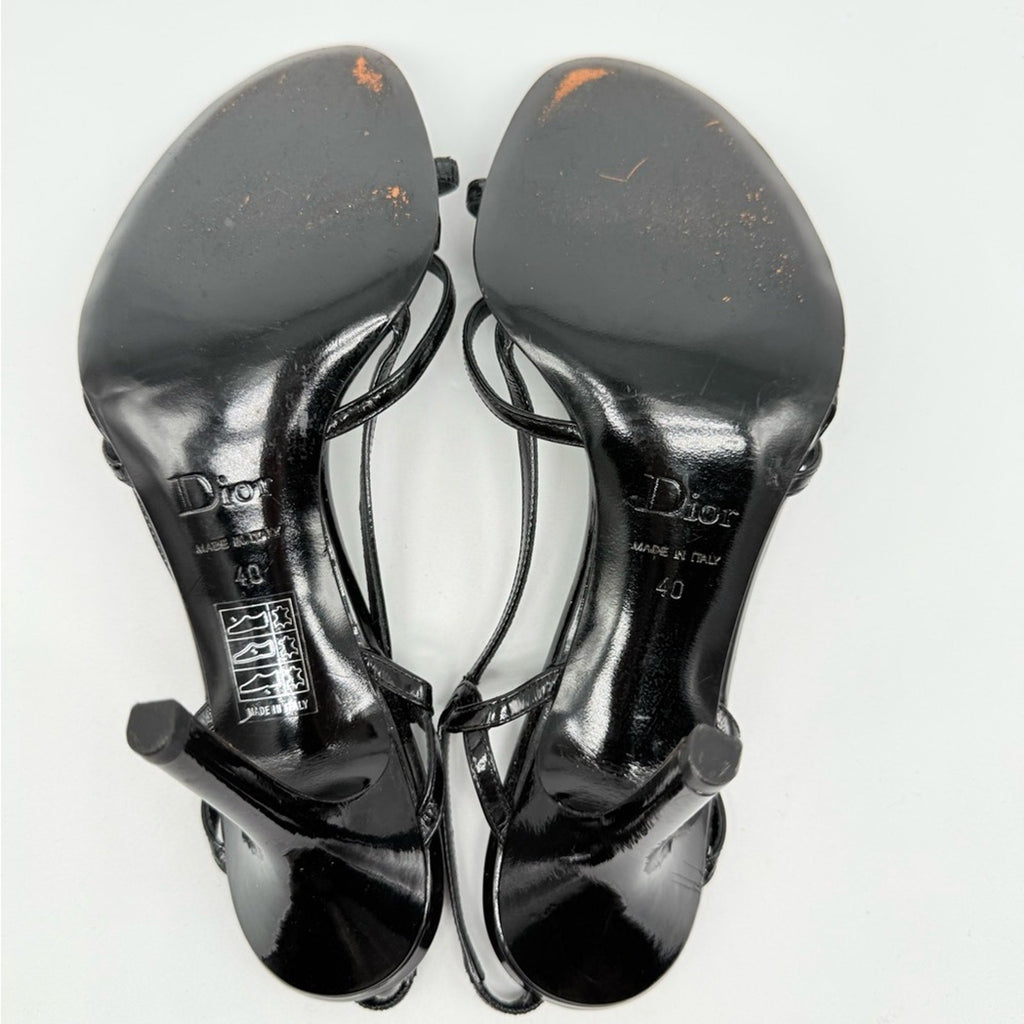 Dior Vintage John Galliano Medallion Logo Patent Leather slingback sandals EU 40