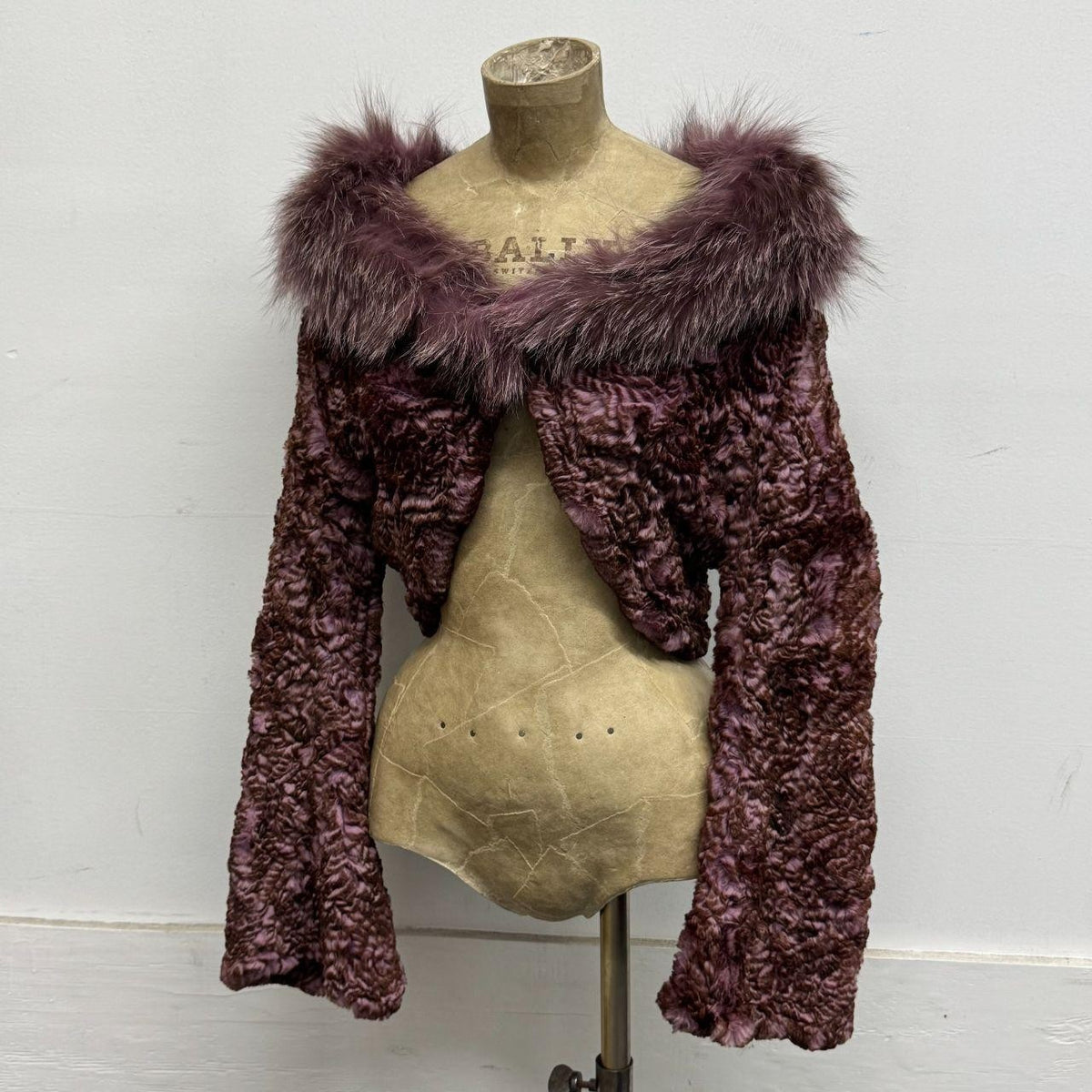 Vintage Y2K Purple Bolero Cropped Rabbit and Fox Fur Jacket