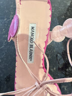 MANOLO BLAHNIK Barbie Pink Leather Scalloped Wrap Ankle Strap Heels