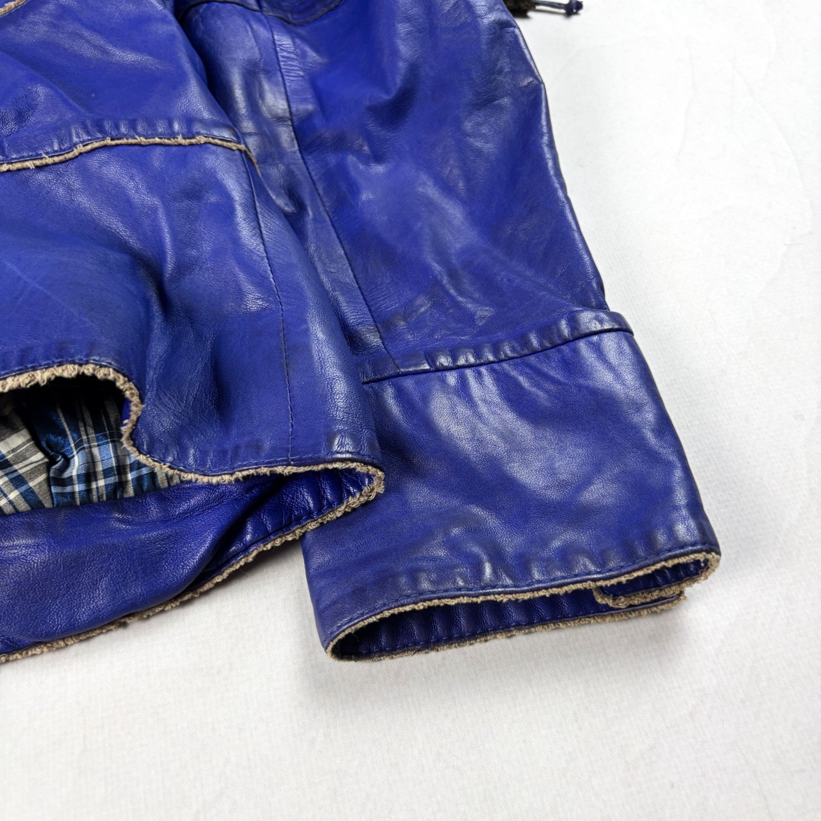 Franco Favori Vintage Real Leather Jacket Small Blue