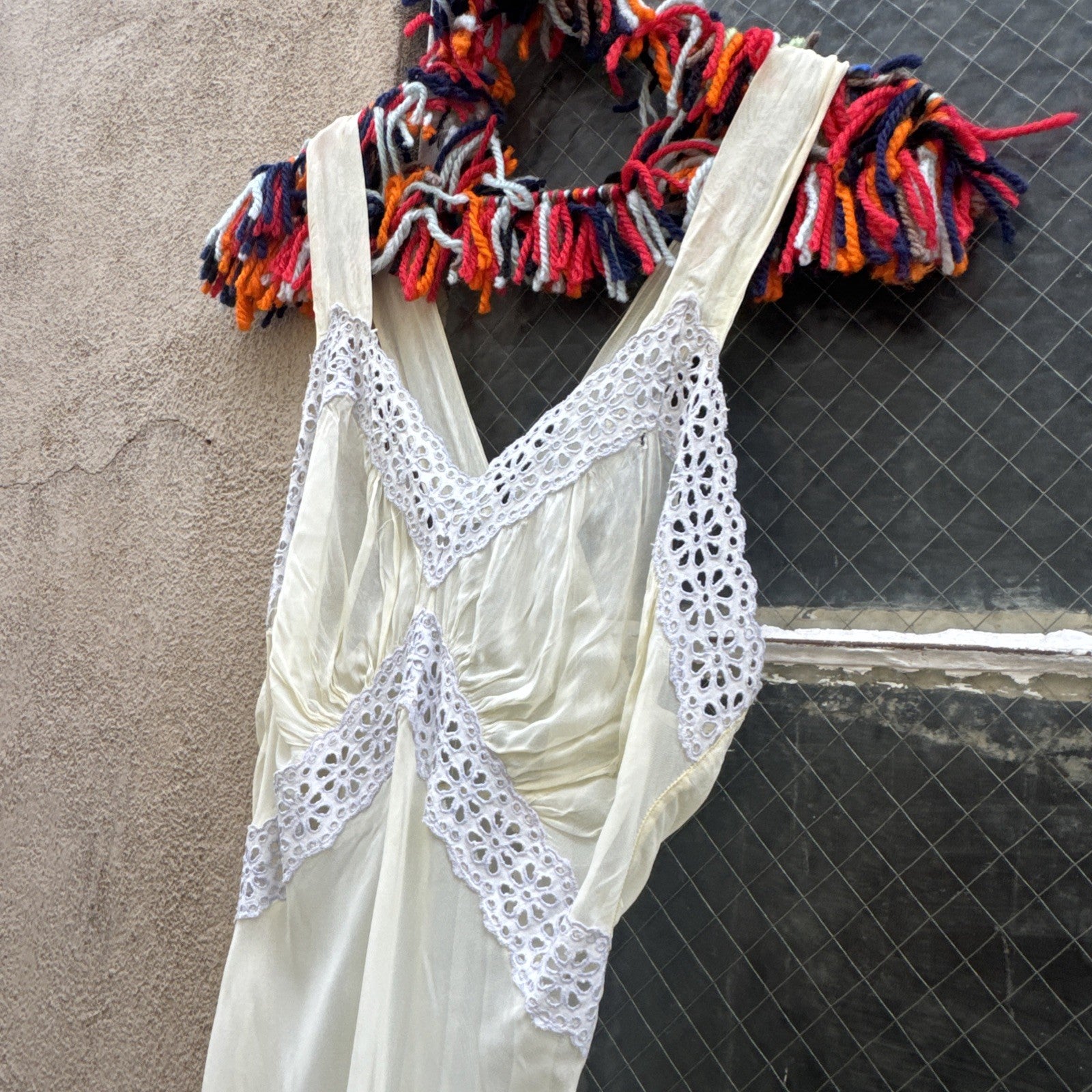 Vintage 1930s Pale Yellow Buttercup Dress Lace Bias Cut Art Deco Slip Gown Maxi