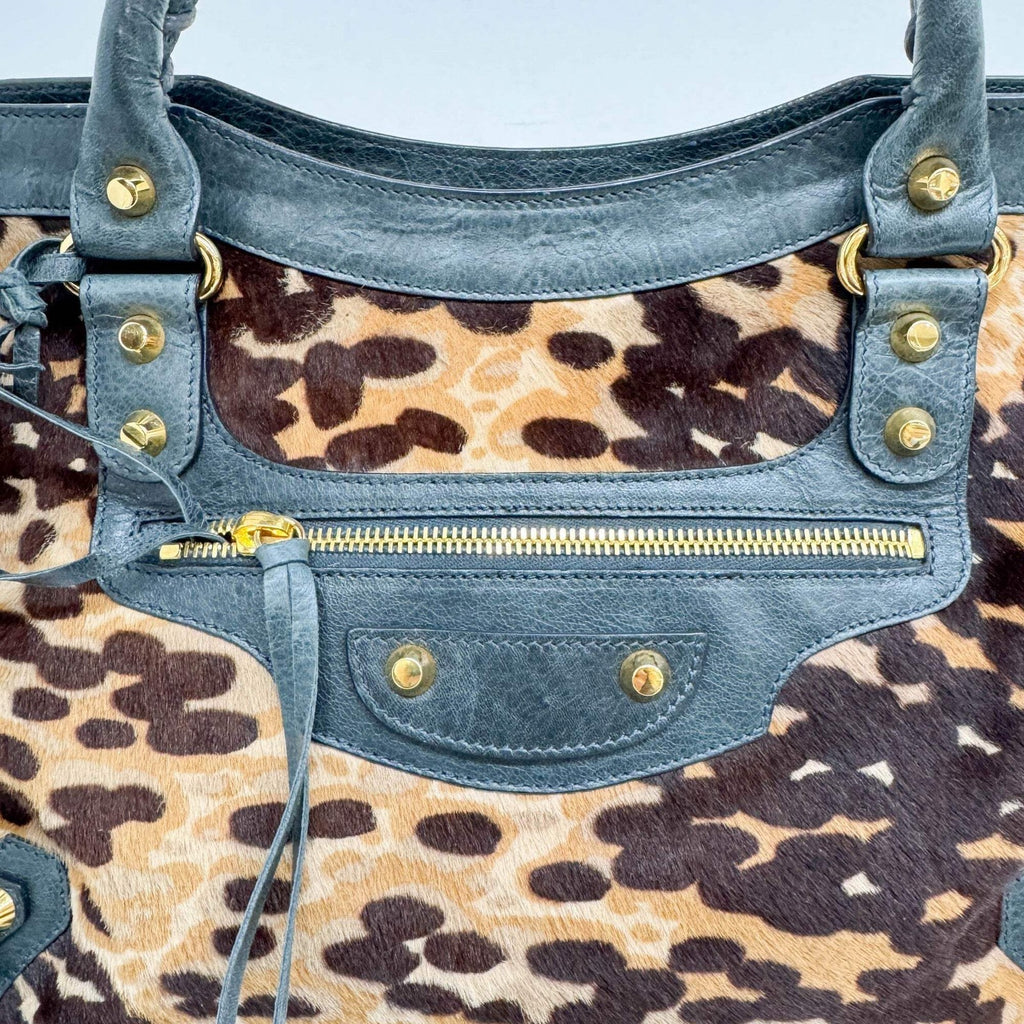 BALENCIAGA The City Brown Animal Print Pony Hair Two Way Bag