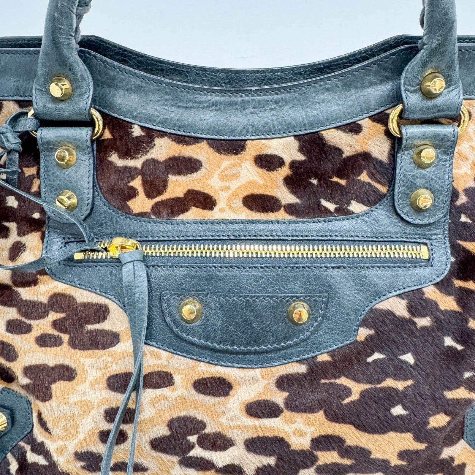 BALENCIAGA The City Brown Animal Print Pony Hair Two Way Bag