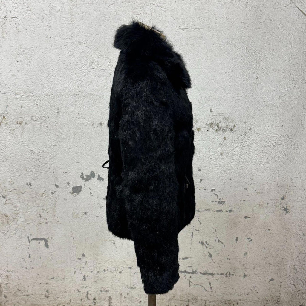 Vintage Y2K Jet Black Rabbit and Fox Fur Jacket Small