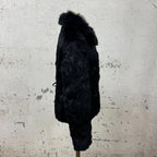Vintage Y2K Jet Black Rabbit and Fox Fur Jacket Small