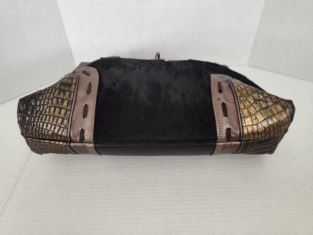 Cavalcanti Italy Black Leather Calf Hair and Cowhide Handbag