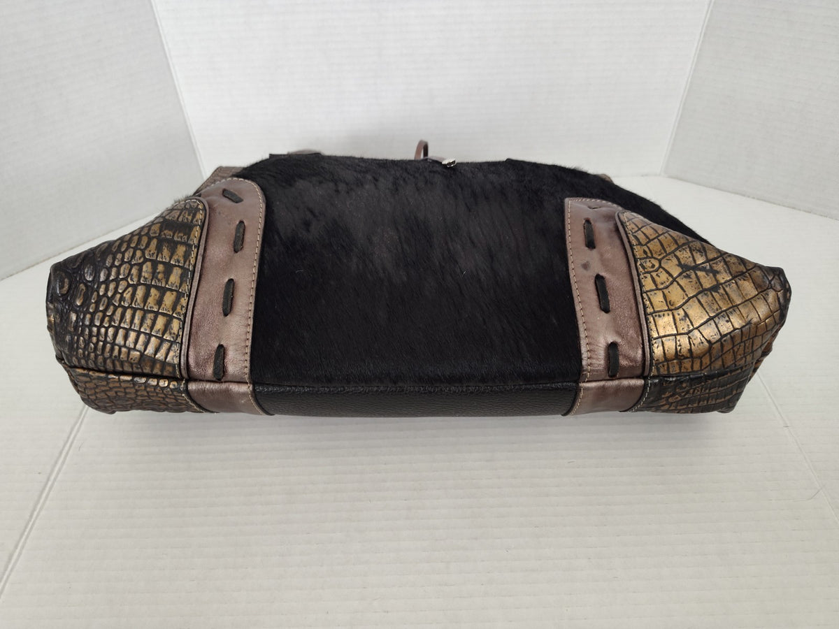 Cavalcanti Italy Black Leather Calf Hair and Cowhide Handbag