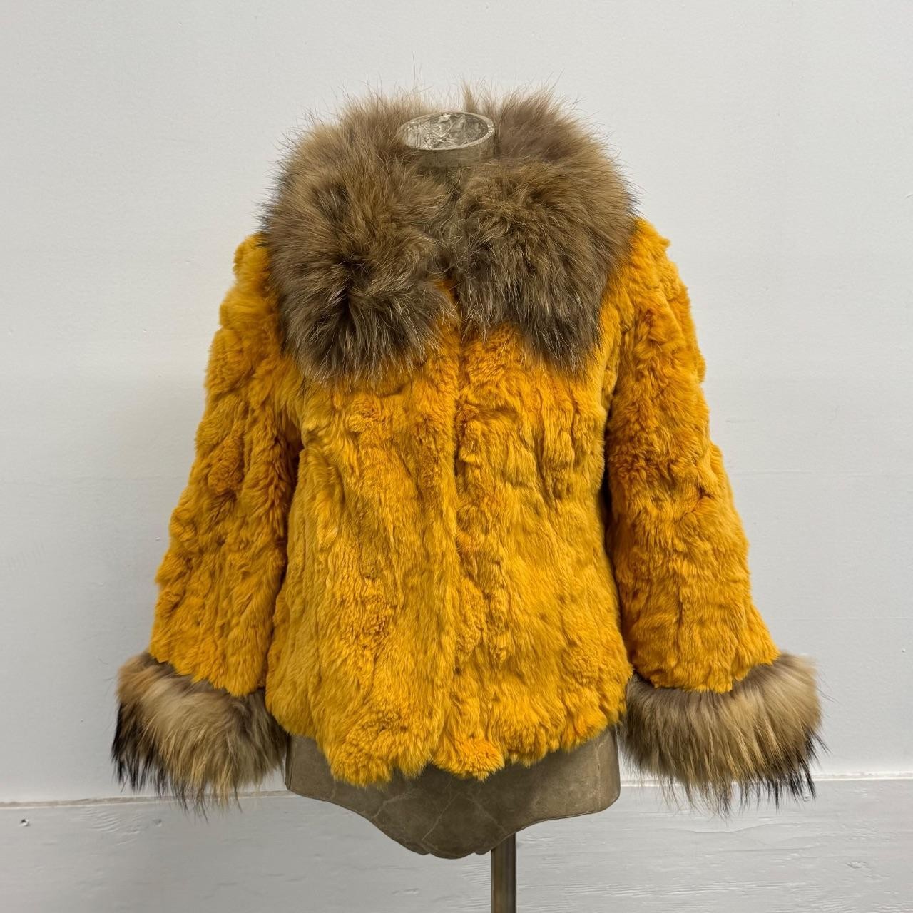 Vintage Y2K Gold Rabbit and Raccoon Fur Jacket