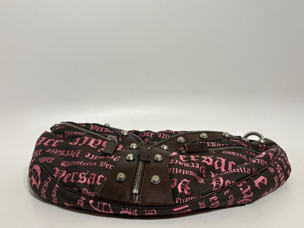 Versace Brown Embroidered Hobo Bag