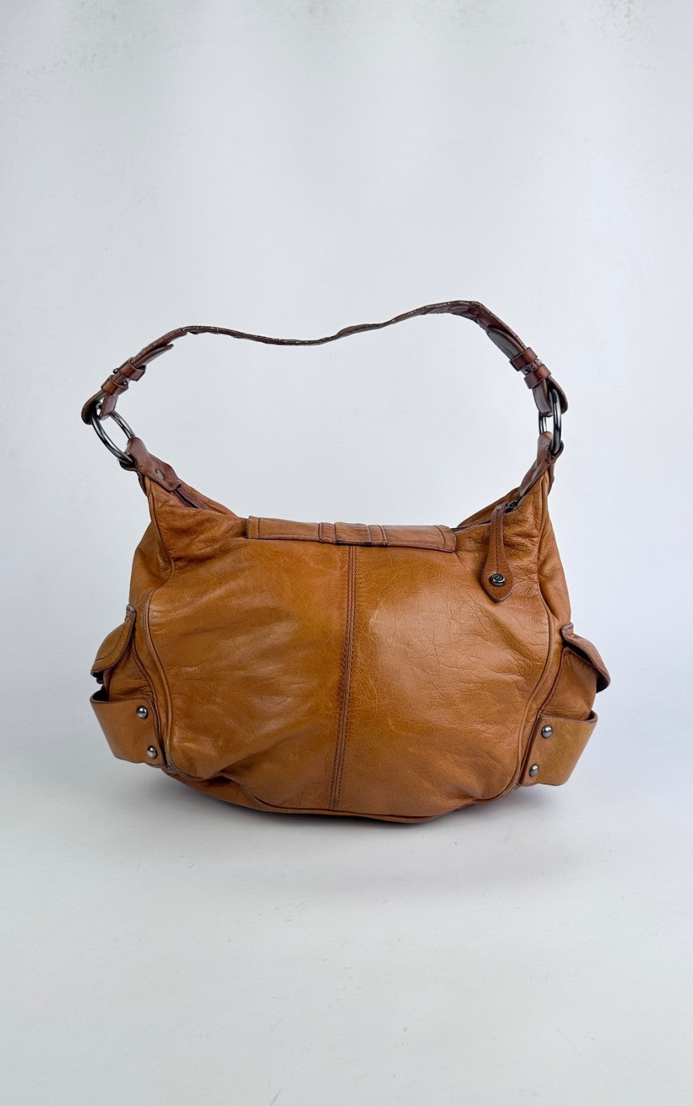 Francesco Biasia Tan Brown Leather Hobo Shoulder Bag Y2K