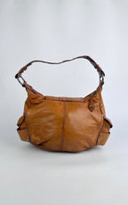 Francesco Biasia Tan Brown Leather Hobo Shoulder Bag Y2K