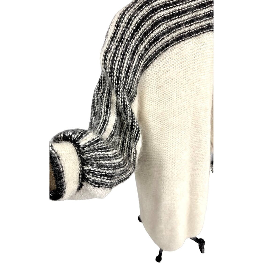 VTG 80s Nannell Mohair Sweater Coat Cream Black Striped Yoke Mod Articore M