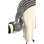 VTG 80s Nannell Mohair Sweater Coat Cream Black Striped Yoke Mod Articore M