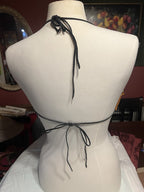 Vtg. 2/ Leather Fringe Halter Tops Black Biker Festival Cowgirl custom-made!!Sm.