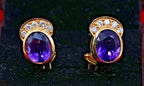 18k Gold vintage earrings Diamonds, Amethyst, Stunning, impressive, w/ appraisal