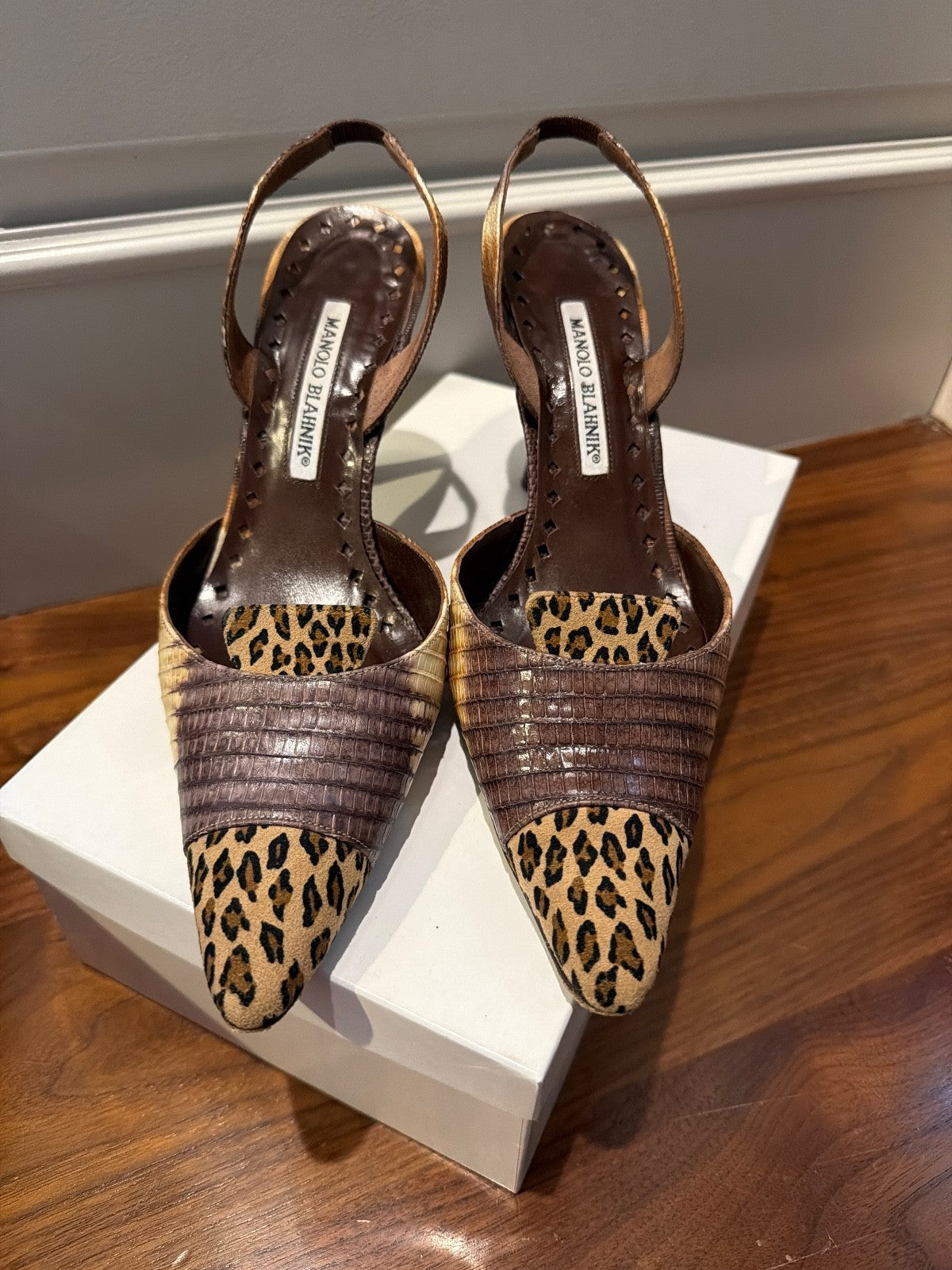 Manolo Blahnik Plotesti Leopard Print Heels Size 38