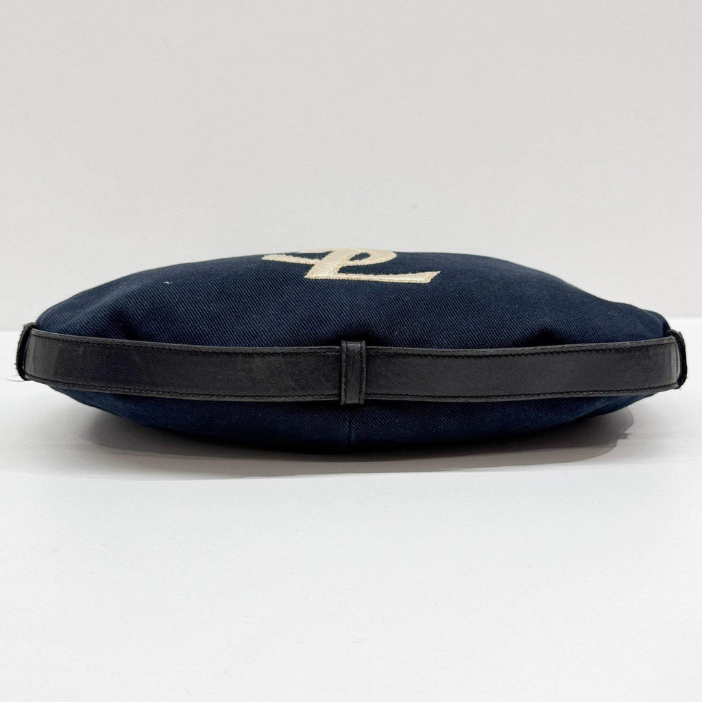 SAINT LAURENT Mombasa YSL Logo Navy Blue Canvas Shoulder Bag