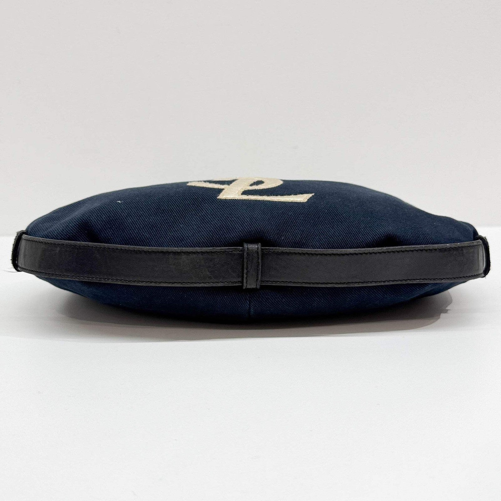 SAINT LAURENT Mombasa YSL Logo Navy Blue Canvas Shoulder Bag