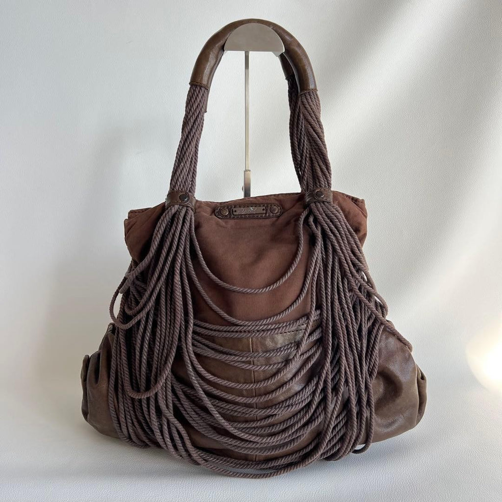 Diesel 2000s Brown Leather Shoulder Bag with Fringe Large