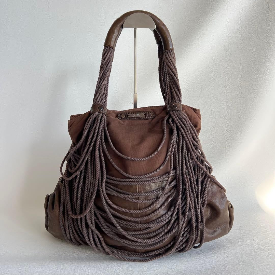 Diesel 2000s Brown Leather Shoulder Bag with Fringe Large