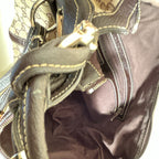 Gucci Brown Beige GG Logo Shoulder Bag Tassel Bamboo Silver Hardware Zip