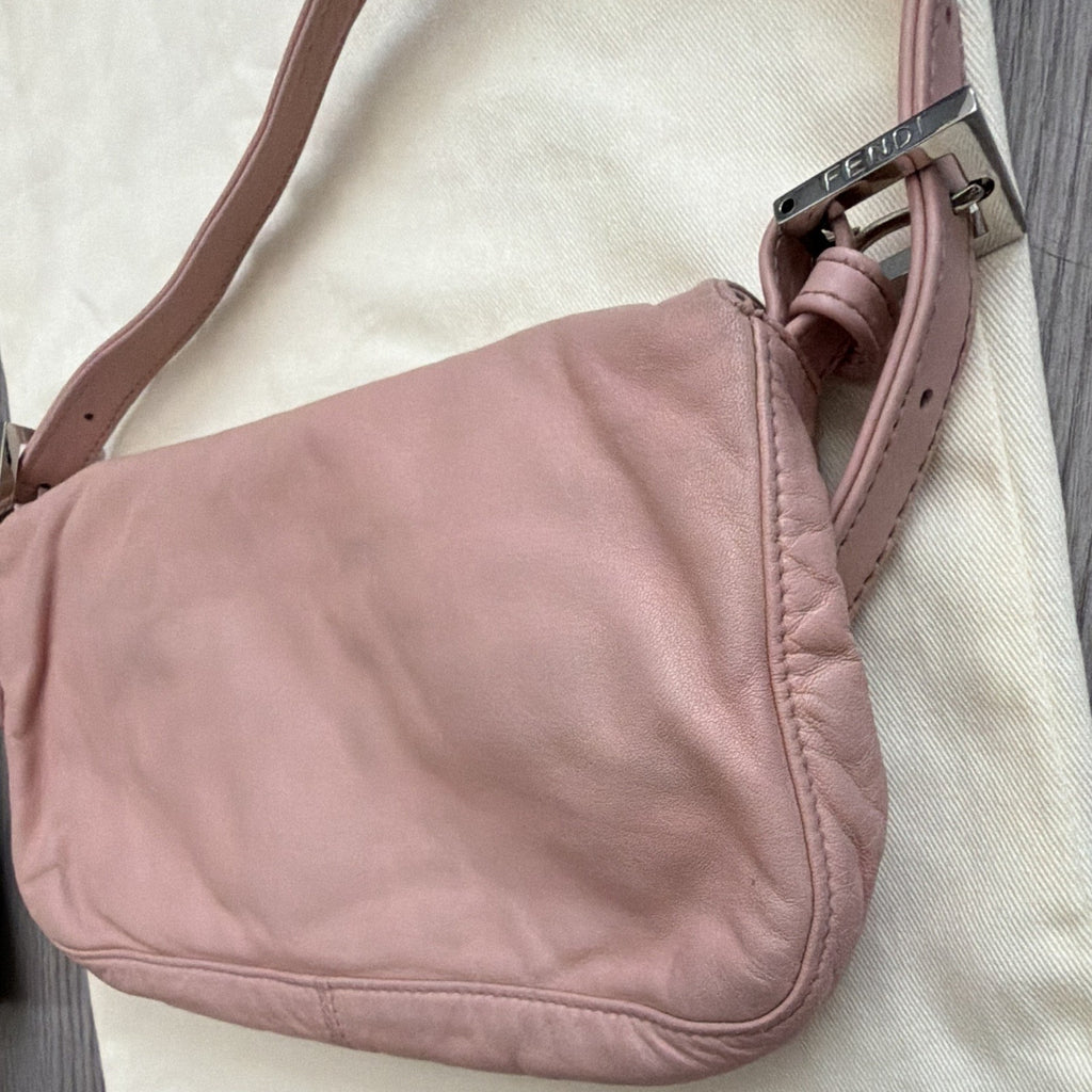 Fendi Pink Shoulder Bag Silver Logo Hardware Dust Bag