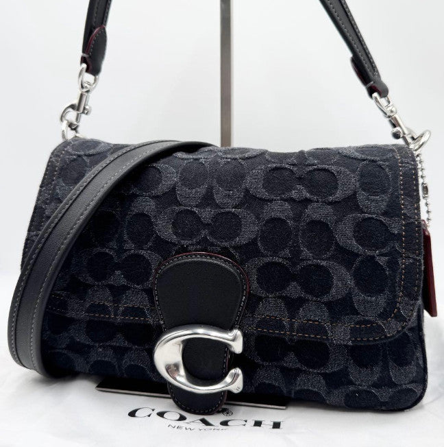 Coach Soft Tabby Shoulder Bag Denim Black 2-way C Hardware Used Authentic