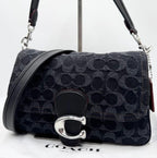 Coach Soft Tabby Shoulder Bag Denim Black 2-way C Hardware Used Authentic
