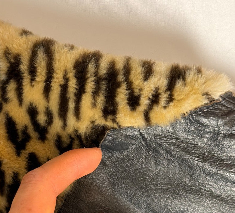 Phoenix Leather Jacket Small Black with Leopard Fur
