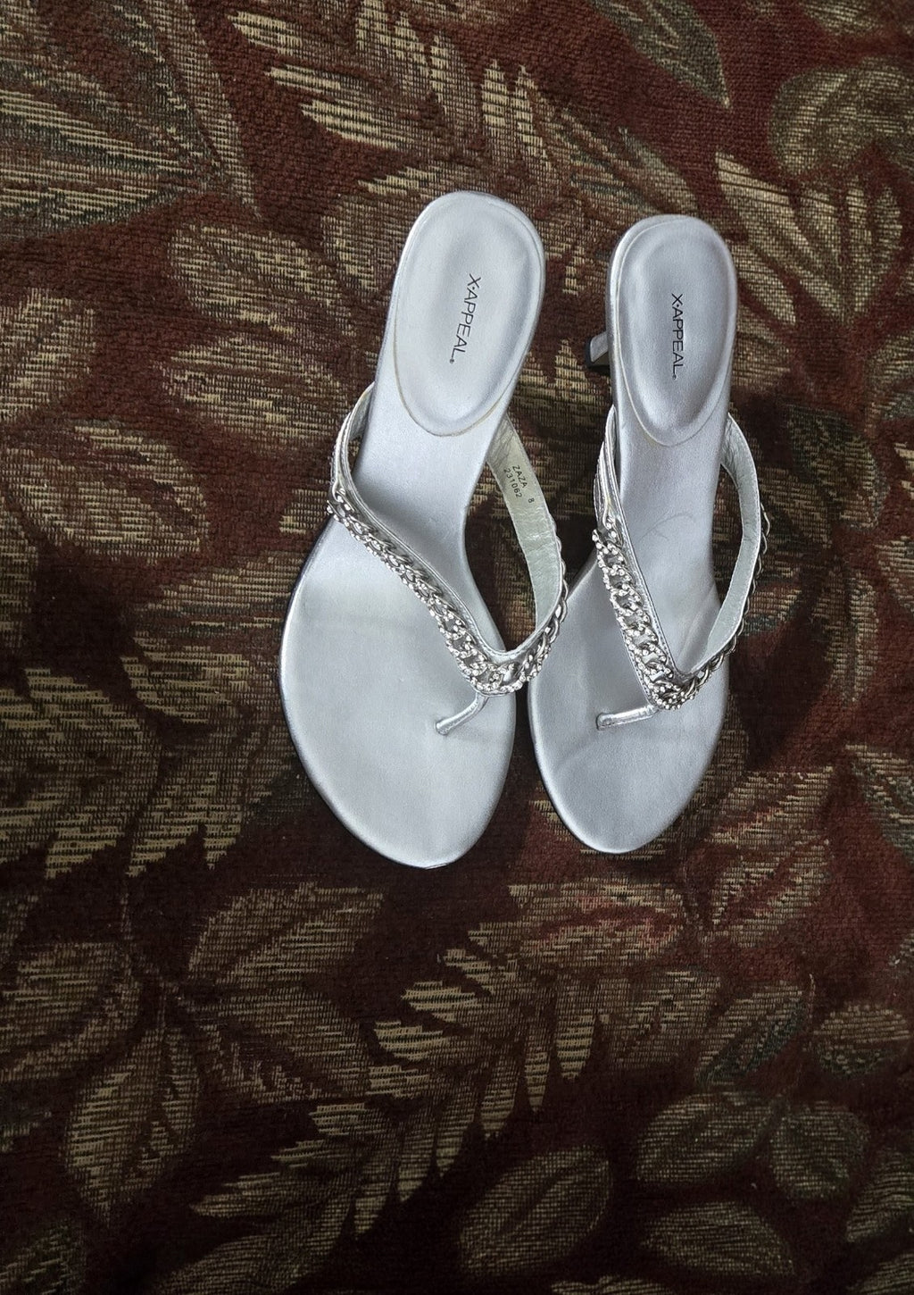 Vintage X-Appeal Zaza Metallic Silver Rhinestone Chain Kitten Heels