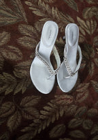 Vintage X-Appeal Zaza Metallic Silver Rhinestone Chain Kitten Heels