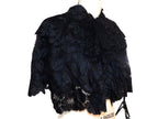Vintage 1800's Victorian Gothic Black Lace Capelet w/ Beads  + Ruffle Size Small