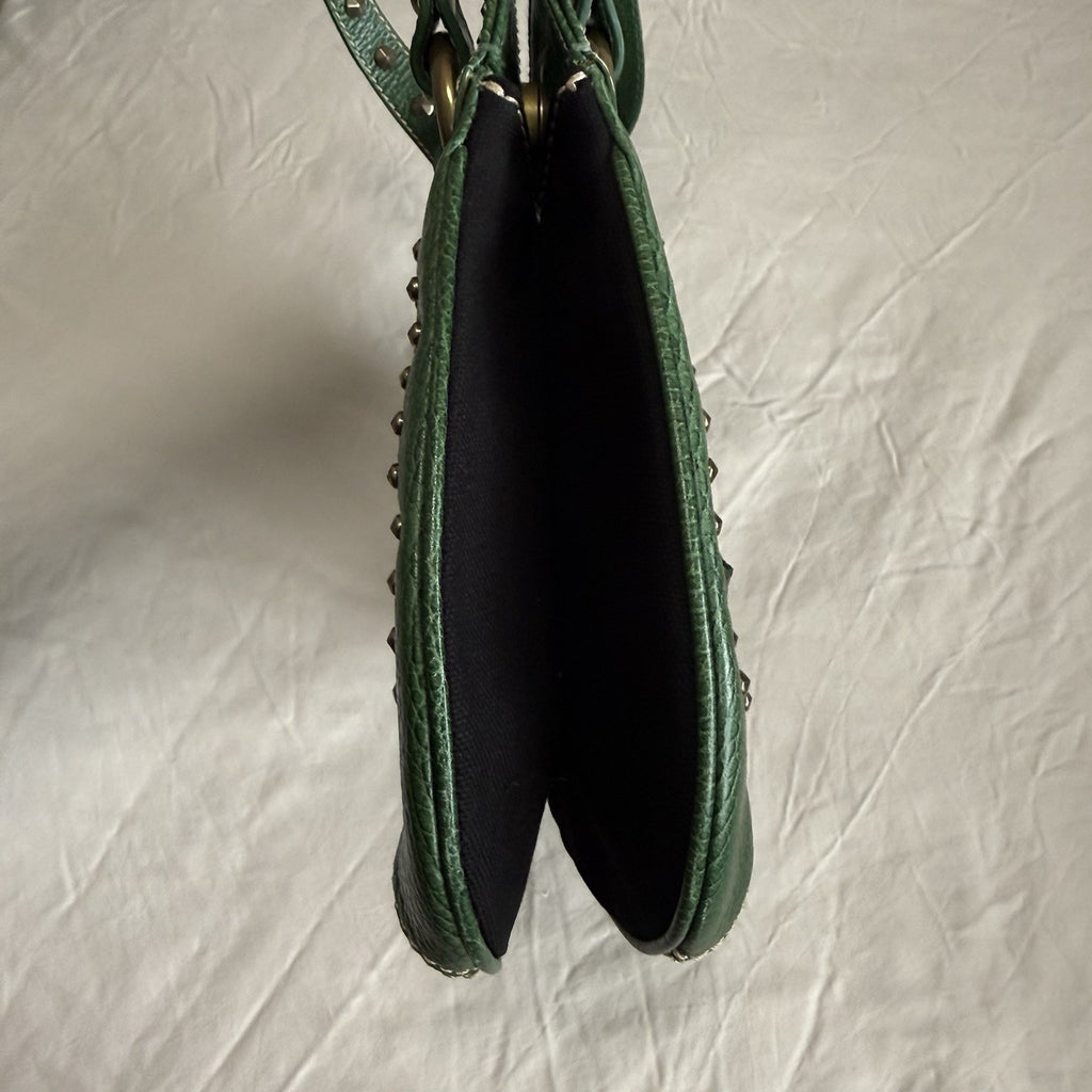 Isabella Fiore Green Floral Abstract Studded Shoulder Bag