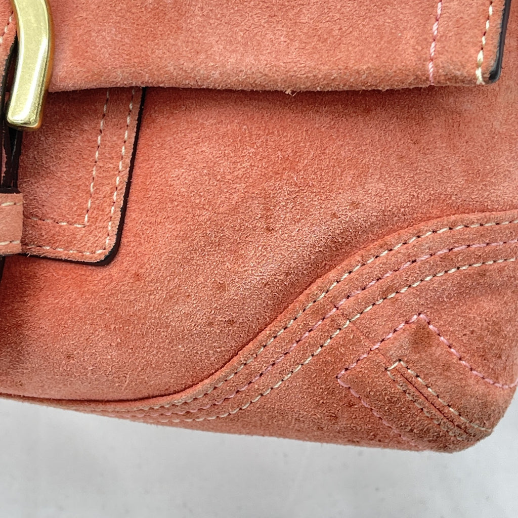 Vintage Coach Y2K Demi Soho Flap Shoulder Bag Suede 8A18 Salmon Pink Pre-Owned