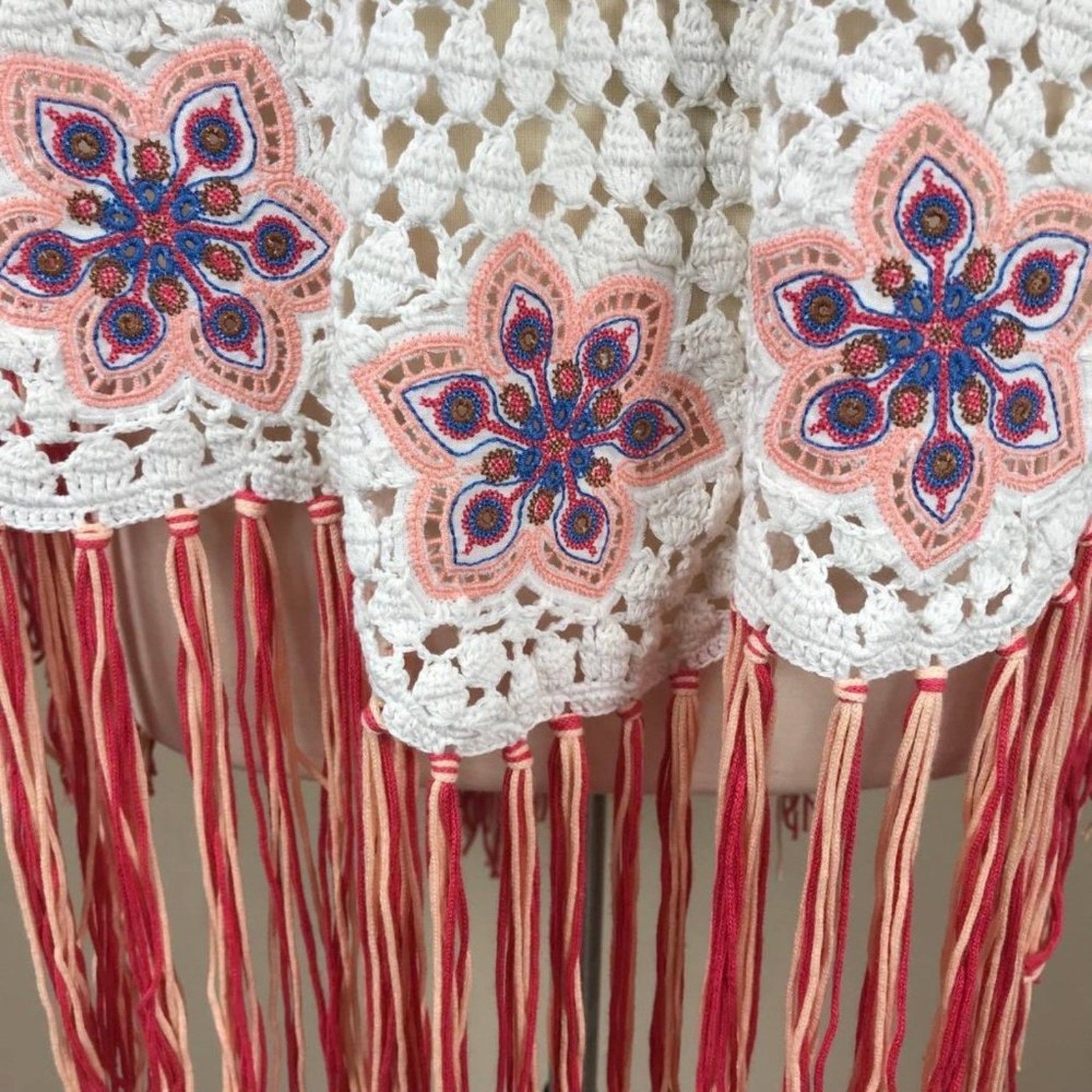 Chloe Fringed Embroidered Crochet Poncho $1795 Size M NWT Rare