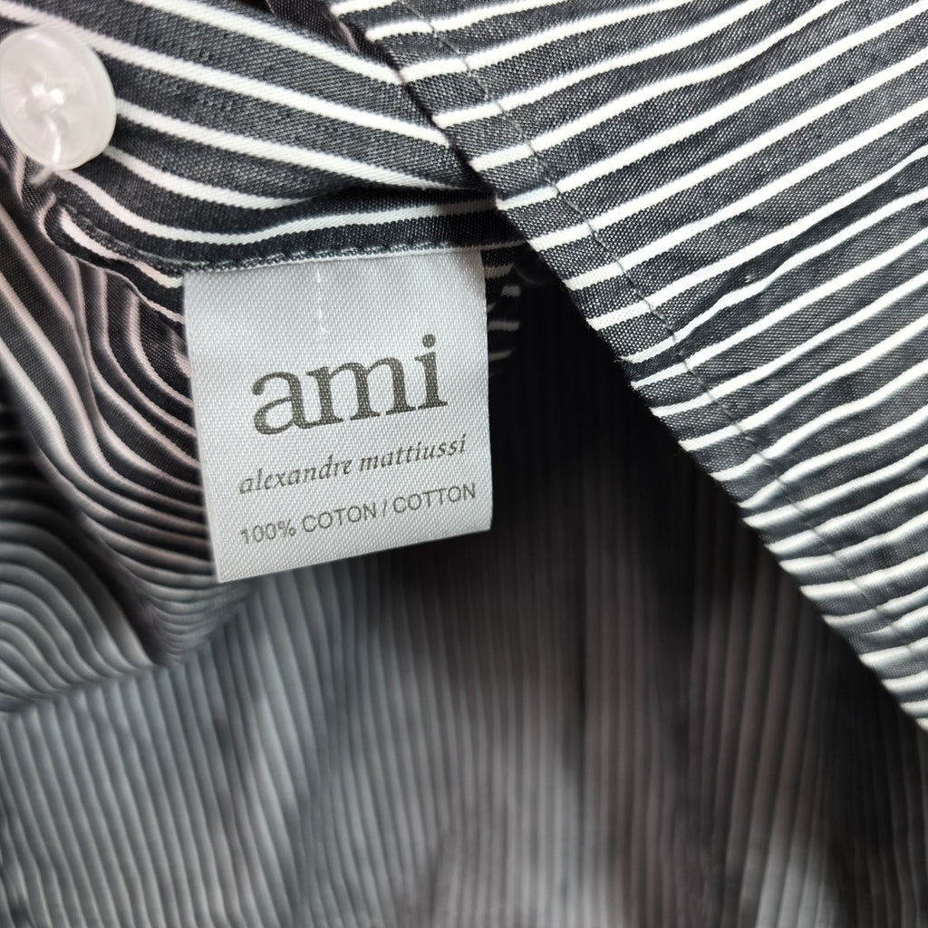 AMI Alexandre Mattiussi Striped Cotton Button Shirt Mens Sz XL Slim Fit Black