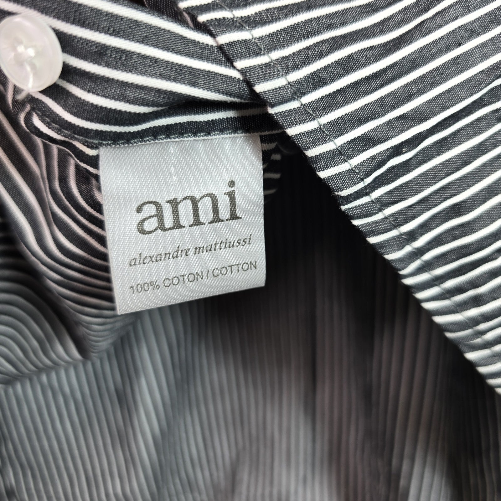 AMI Alexandre Mattiussi Striped Cotton Button Shirt Mens Sz XL Slim Fit Black
