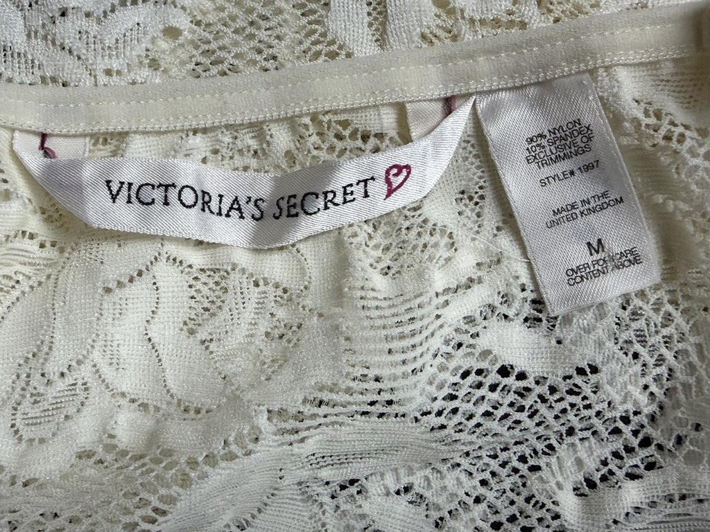 VTG 1997 Victoria's Secret Heart Tag Cream Floral Lace Slip Dress Chemise Medium