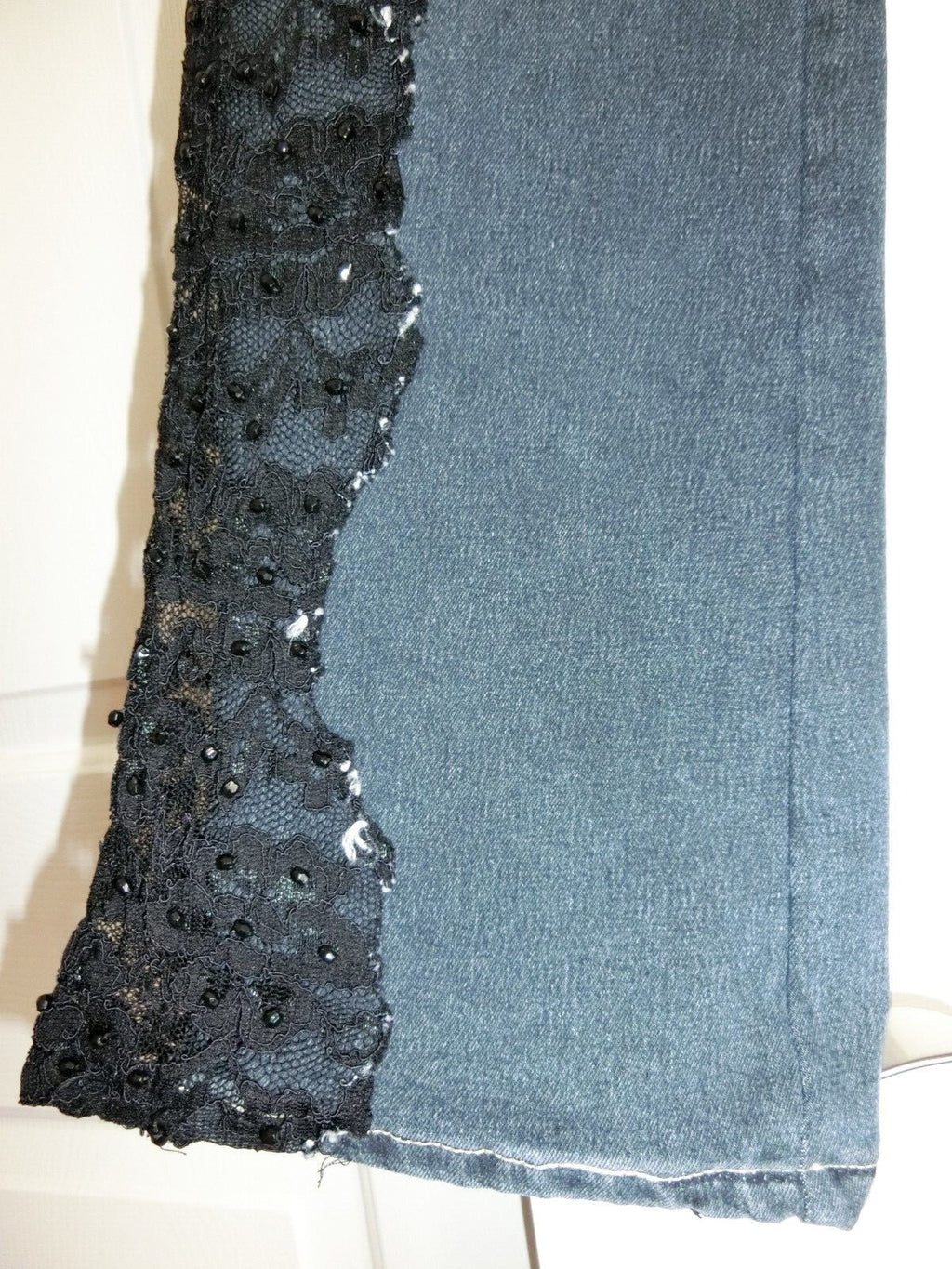 Cache Bootcut Jeans Black Lace Beaded Asymmetric Design Size 0