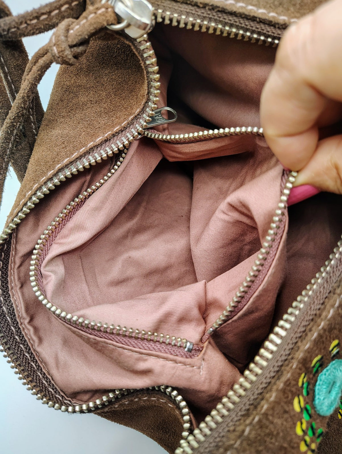 Gap Suede Shoulder Bag Brown and Blue Beaded Boho