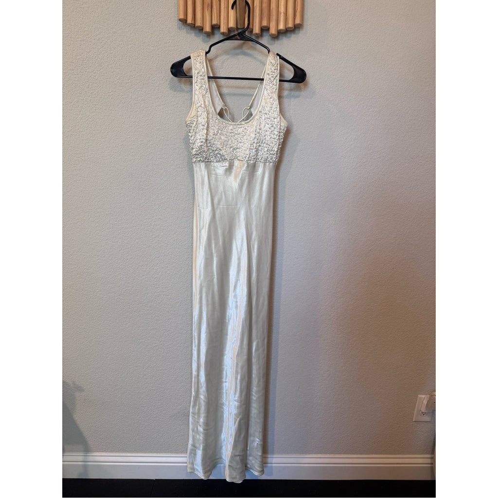 Vintage Cache Off-White Satin Maxi Dress